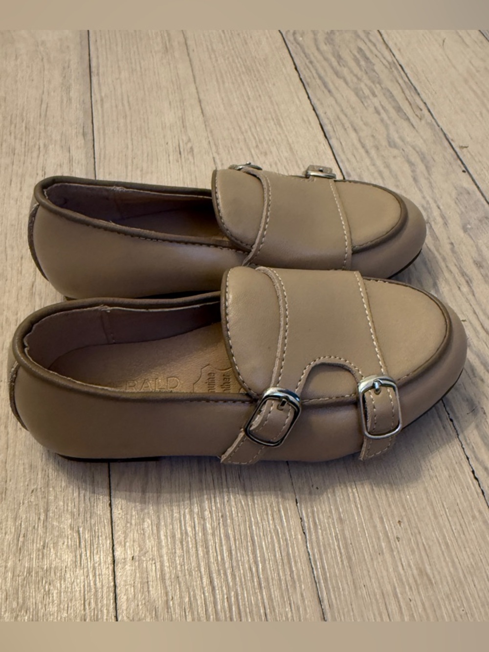 EMERALD LABEL Girl's Tan Genuine Leather Double Buckle Loafers Size EU 24 US 8